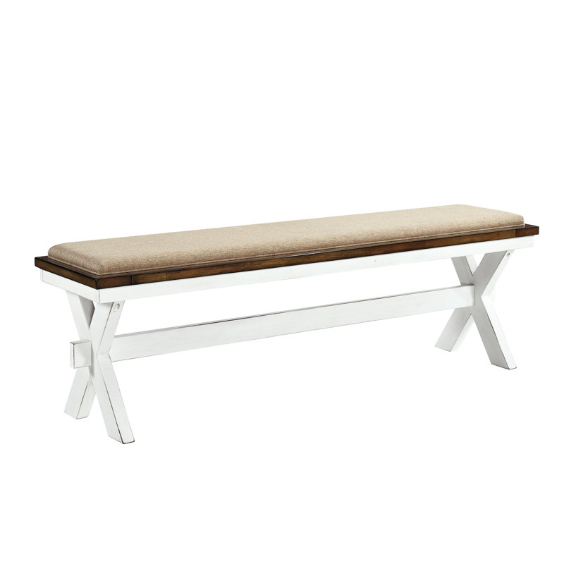 Banc de salle à manger moderne en blanc - siège rembourré en tissu, capacité de poids de 300 lb, texturé, 60 po x 15 po x 19,5 po