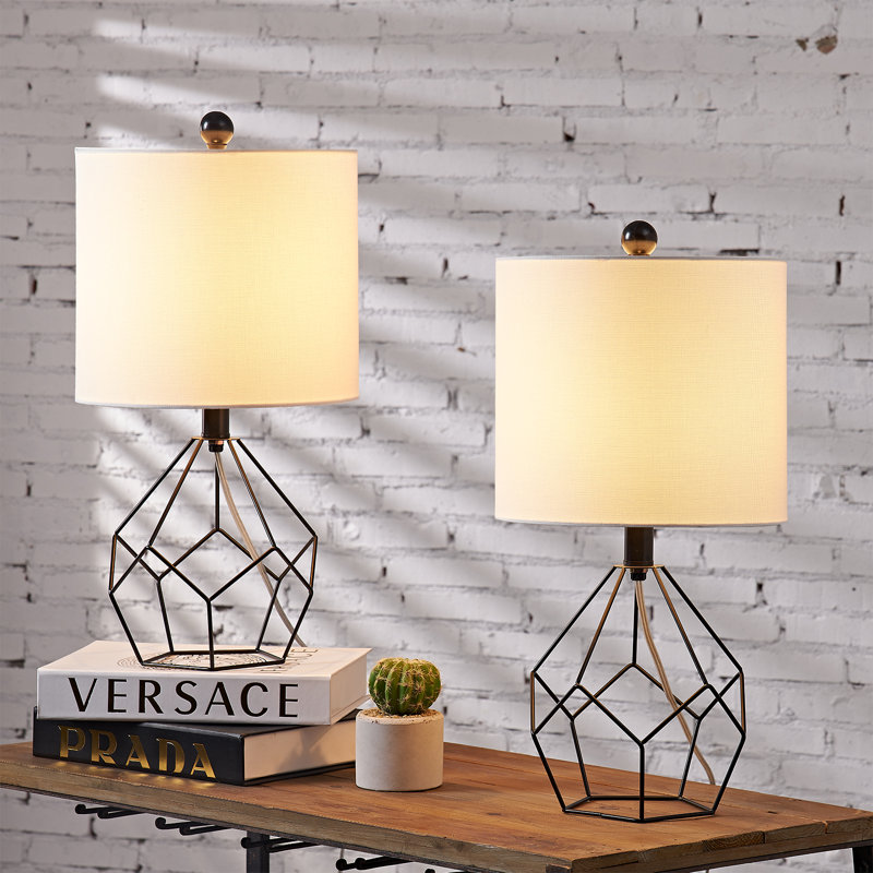 Lampe de table moderne en fer forgé de 19 po avec interrupteur rotatif et abat-jour en lin Blythe, Noir