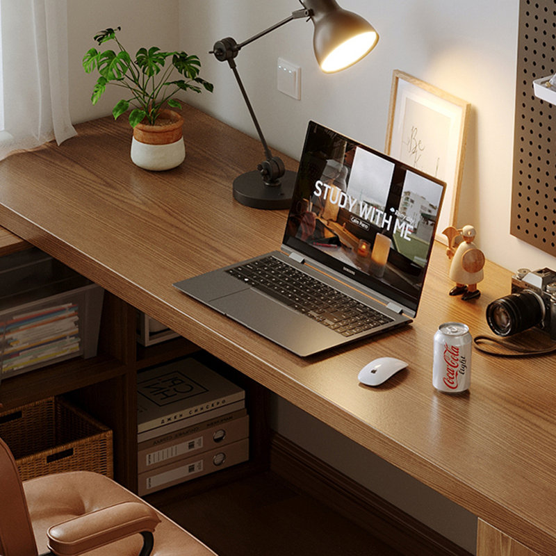 Bureau rectangulaire en bois massif brun noisette, H 29,53 po x l 86,61 po x P 55,12 po