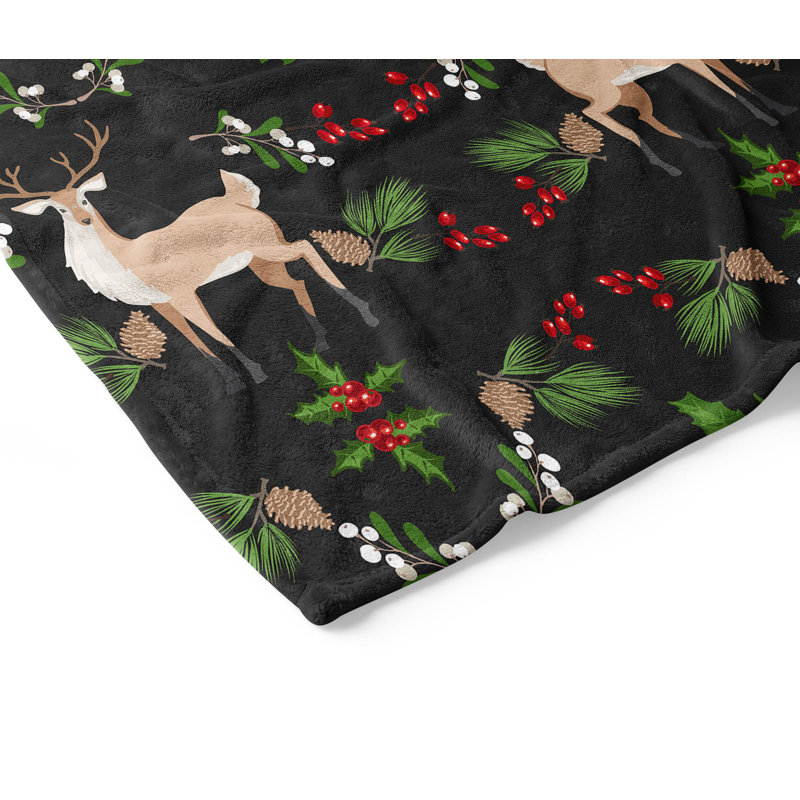 Jeté en velours Botanical Deer Holiday, L 60 po x l 50 po, Gris anthracite