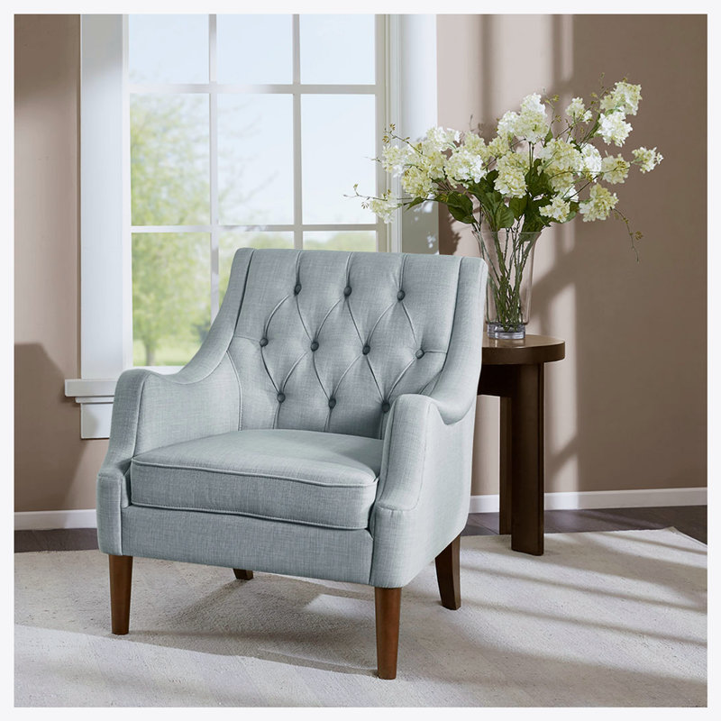 Fauteuil Cathy en polyester capitonné de 74,93 cm de large, Polyester bleu poussiéreux