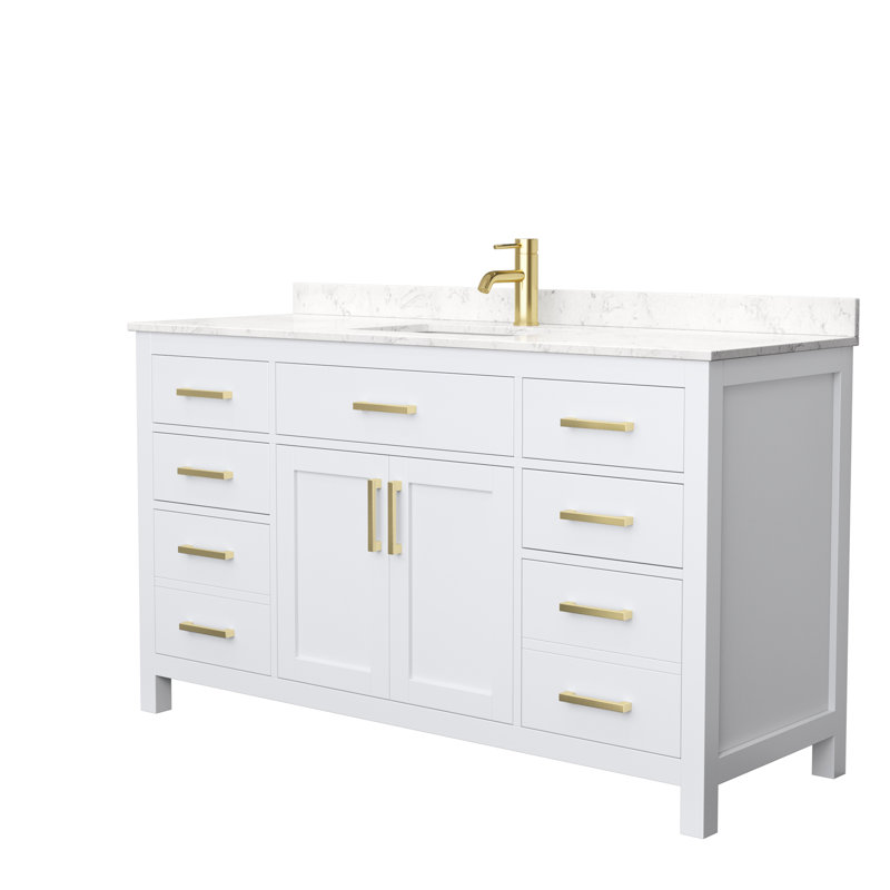 Beckett 60" Single Bathroom Vanity Set, Brushed Gold, Carrara Cultured Marble, White