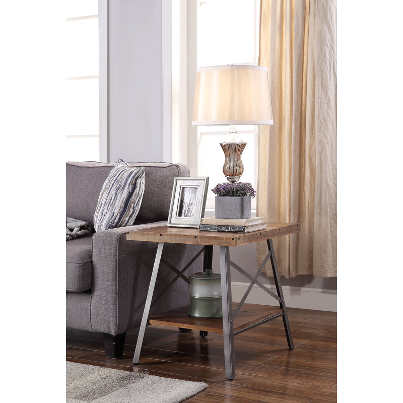 Janiyah Industrial 1-Bottom Shelf End Table in Weathered Oak and Sandy Black (Set of 2)