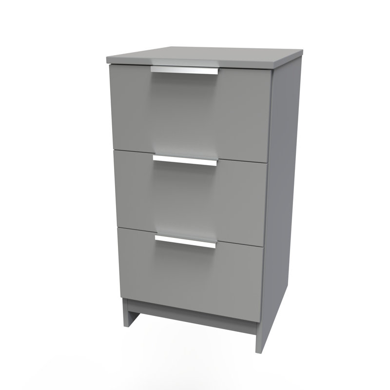 Fully Assembled Alianys 3 Drawer Bedside Table, Grey