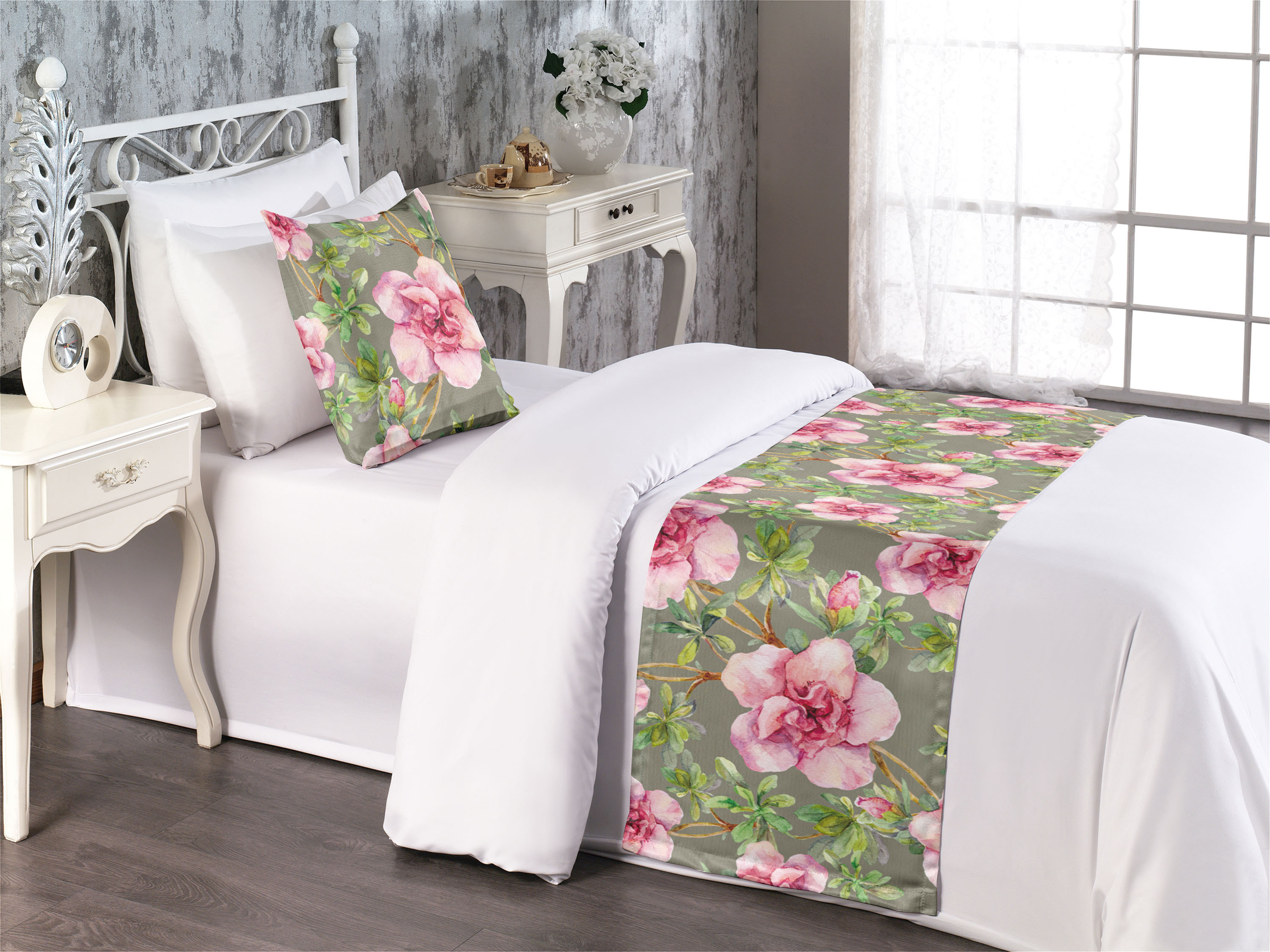 Ambesonne Romantic Floral Bed Runner Set Asian Springtime Pale Pink ...