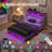 Sherell Bed Frame with Bookcase Storage Headboard and Footboard, LED Lights, Charging Station-409051022-409050995