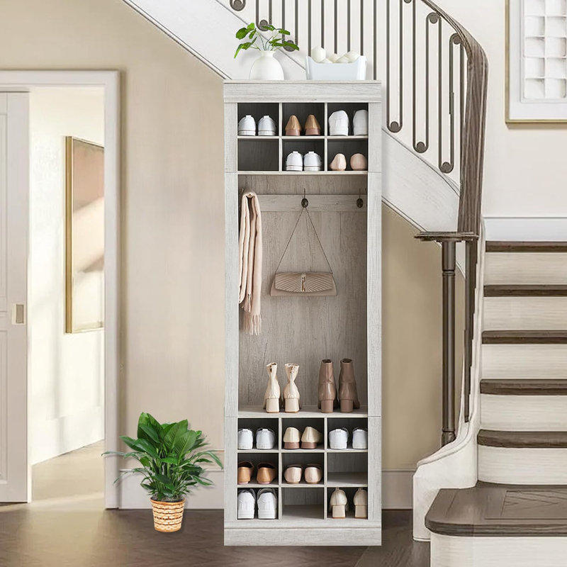 Armoire à chaussures, armoire de rangement pour chaussures avec portemanteau, Gris