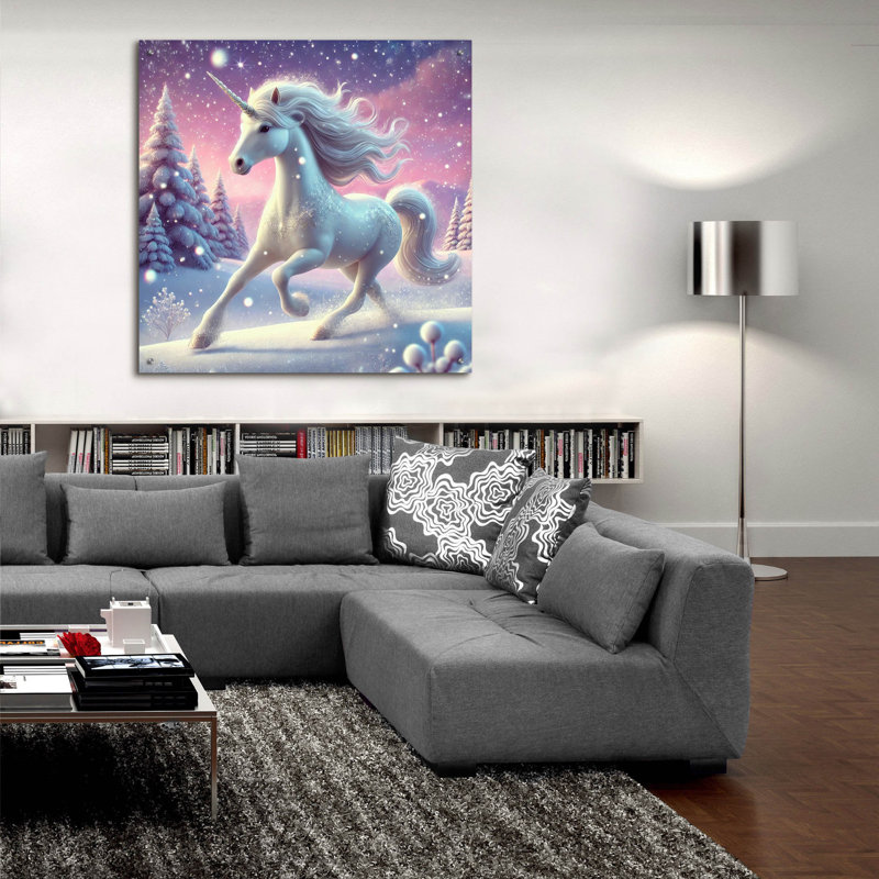 Art mural en verre «Unicorn Running» par Rey Klimt, H 36 po x l 36 po x P 0,2 po
