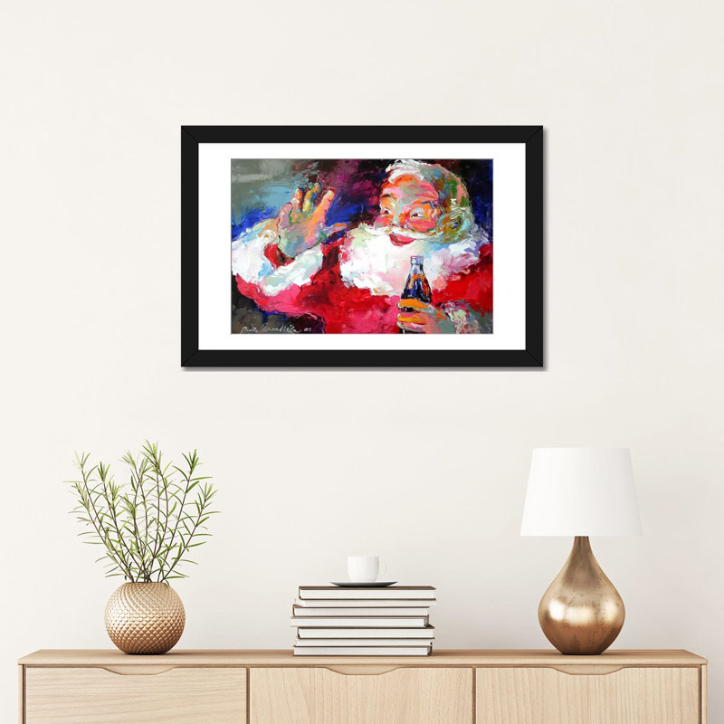 Impression-père noël, H 16 po x l 24 po x P 1 po, Papier avec cadre noir, Blanc