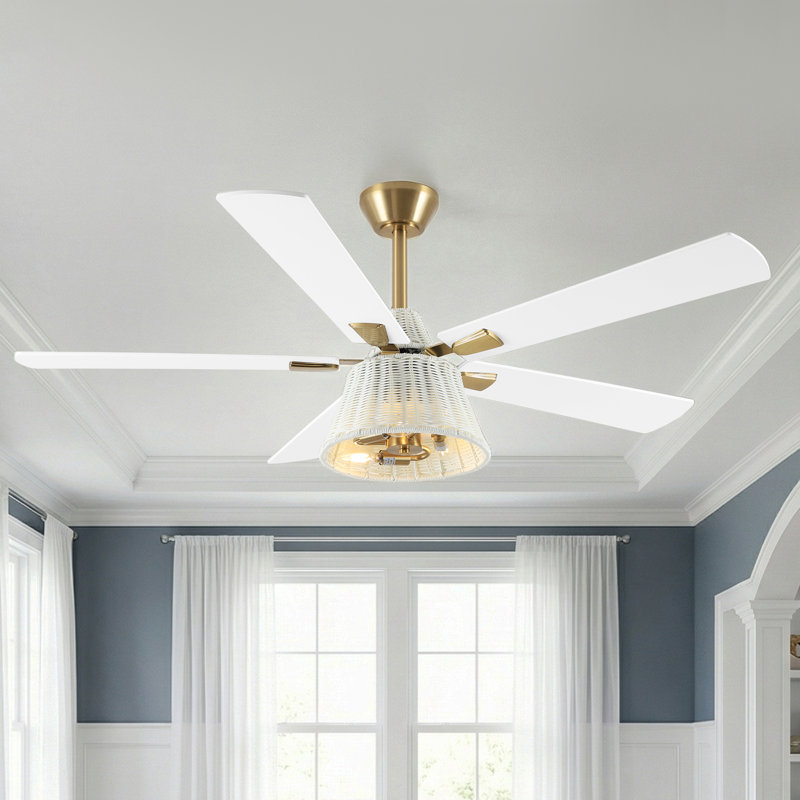 Ventilateur de plafond 52 po en rotin blanc avec ensemble d'éclairage et télécommande