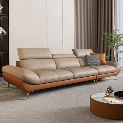 Orange Genuine Leather Modular Sofa cushion couch