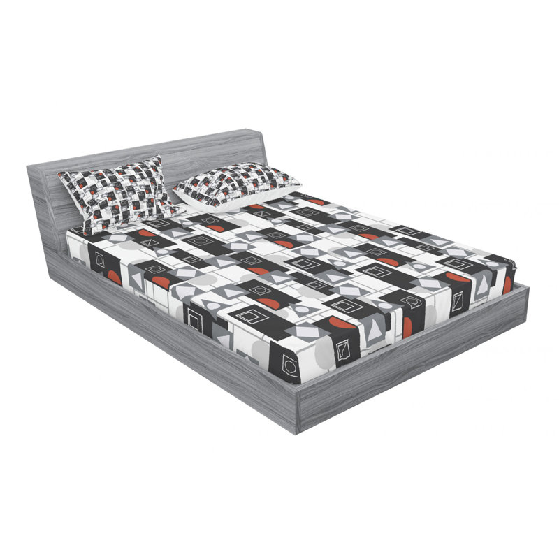 Microfiber Geometric Sheet Set, Queen Sheet Set with Fitted Sheet