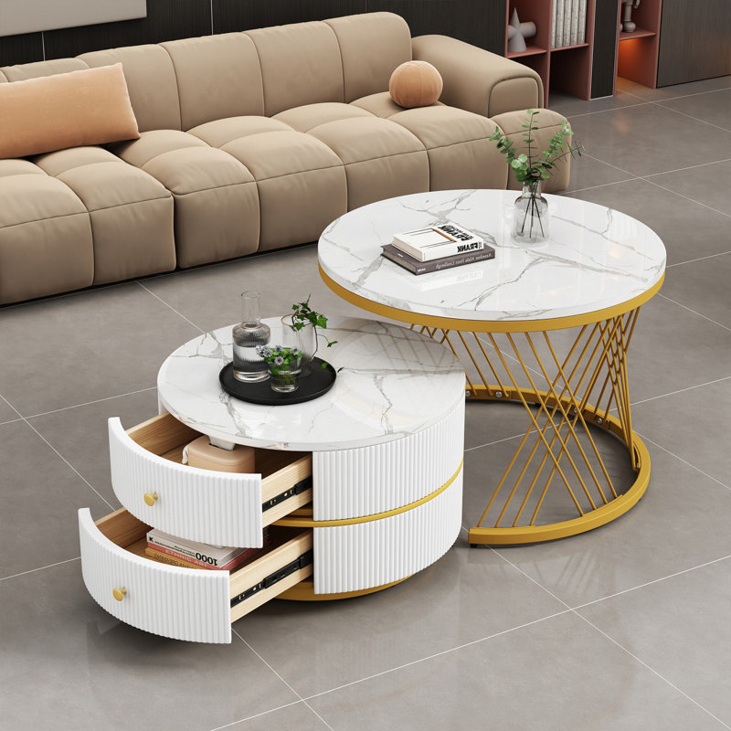 Trestle Coffee Table with Storage, Gold