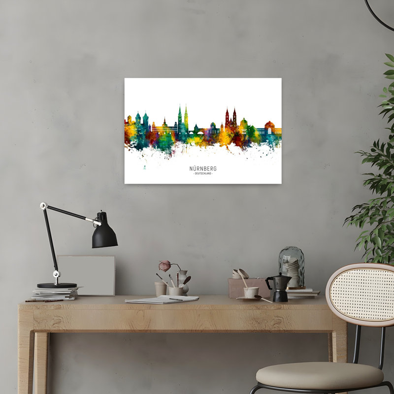 Colorful Nuremberg Skyline Abstract Contemporary Architecture City Wall Art Print by Michael Tompsett - 1 Piece Wrapped Canvas Wall Art
