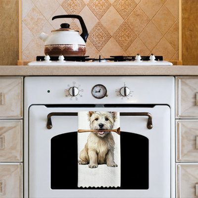  Serviettes de cuisine en microfibre, linges à vaisselle réutilisables absorbants, décoration résistante à la décoloration, 16 po x 24 po, cuillère en bois blanche Westie