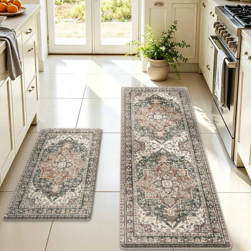 Ensemble de 2 tapis de cuisine antidérapants et antidérapants, Brun oriental
