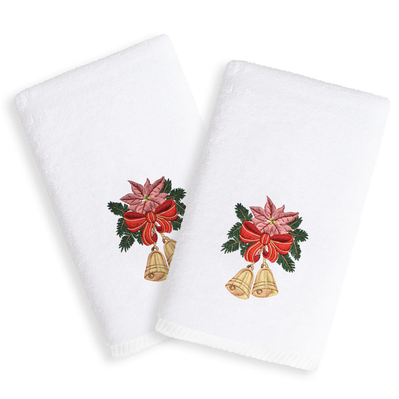 Ensemble de serviettes de toilette 2 pièces en coton de Noël brodé Christmas Bell