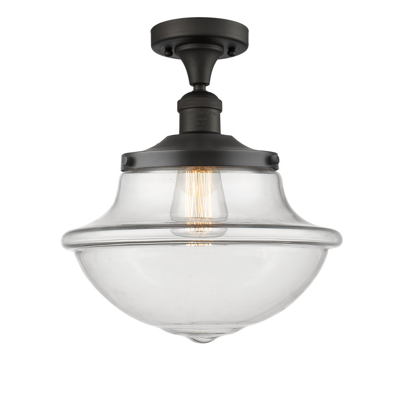 Plafonnier semi-encastré 1 lumière Baptiste, Ampoule à DEL rétro de 6 watts, Clair, Bronze frotté à l'huile