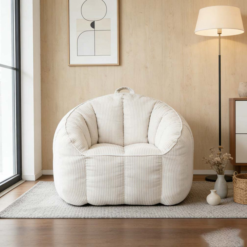 Comfy Corduroy Large Bean Bag Chairs with Armrests, Beige