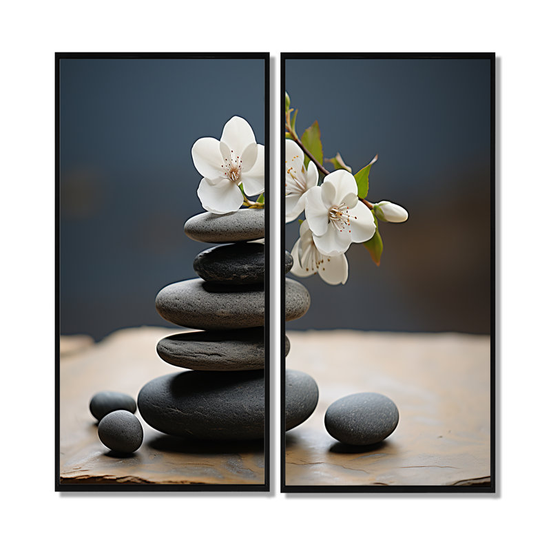Art mural moderne sur toile Zen, H 32 po x l 32 po, Noir, Cadre flottant