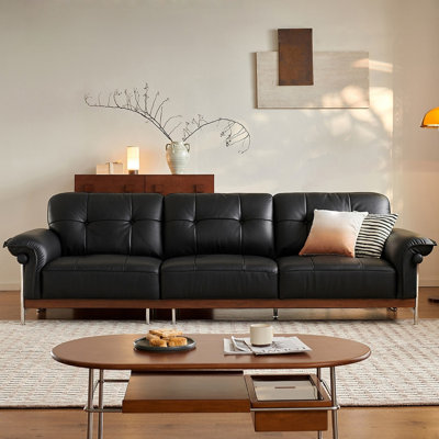 Black Genuine Leather Standard Sofa cushion Threeseat