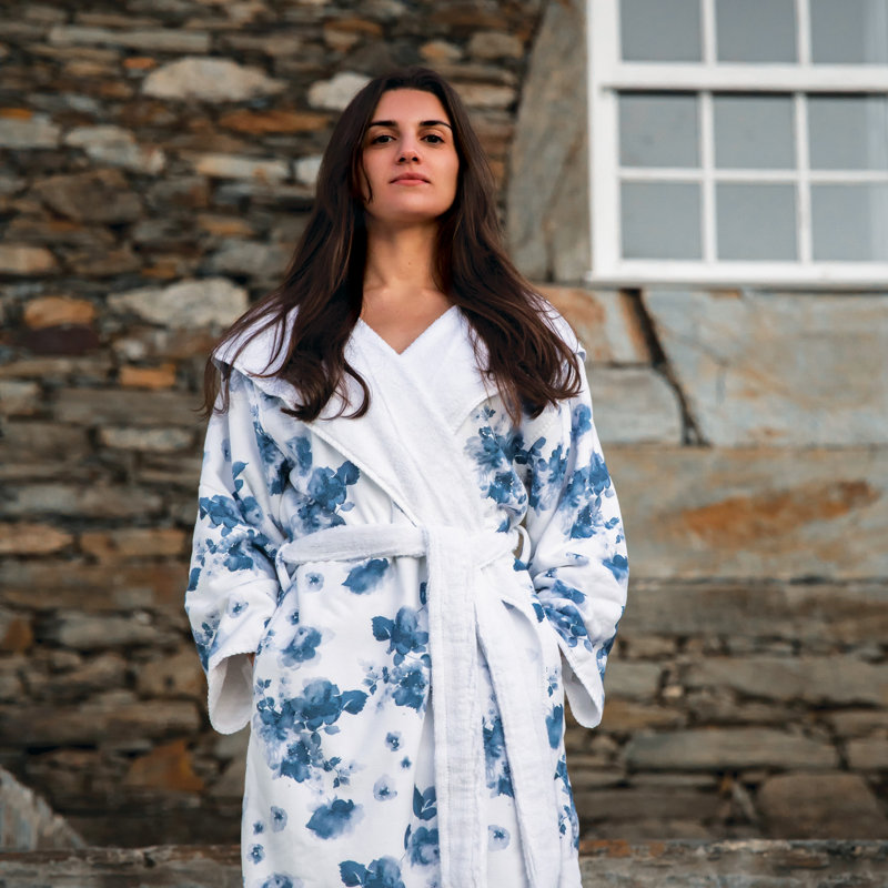 Bella 100% Cotton Terry Cloth Gender Neutral Mid-Calf Bathrobe with Pockets and Hood, S