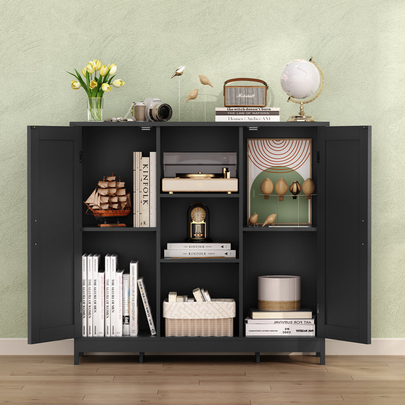 Kainaat 31.7'' Tall Floor Storage Cabinet,Bathroom Storage Cabinet with 2 Doors and 2 Open Shelves, Black