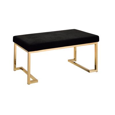 Modern Design Faux Fur Bench In Black With Comfortable Cushion And Champagne Contemporary Finish - Sophistication
