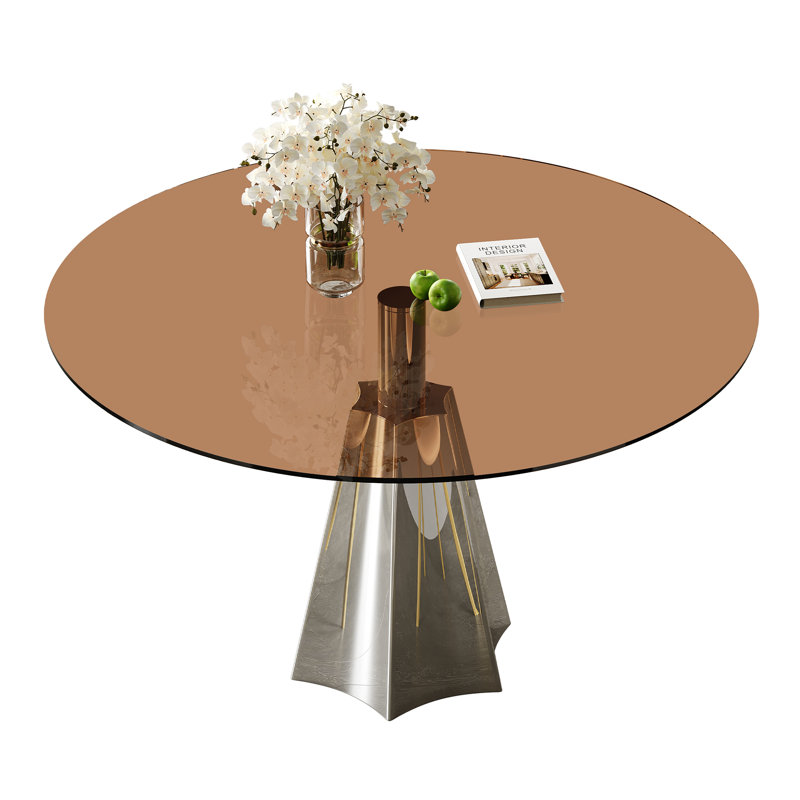 Table de salle à manger compacte de 35 po, plateau en verre noir moderne Mid-Century et base évasée argentée pour la cuisine, le salon et le thé