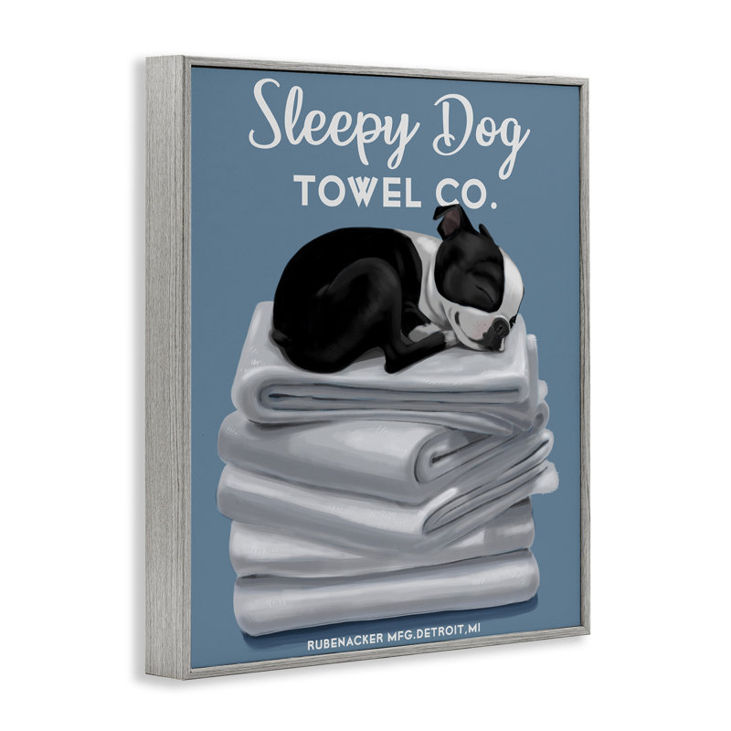 «Sleepy Dog Towel Co.», adorable Boston Terrier, salle de bain sur toile tendue, impression, H 30 po x l 24 po