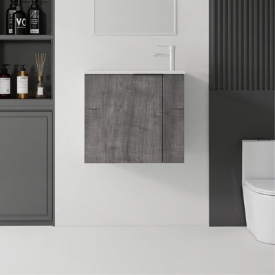 Ensemble de vanité suspendue de 56 cm (22 po), armoire murale en contreplaqué massif avec lavabo en céramique et portes à fermeture en douceur pour petites salles de bain
