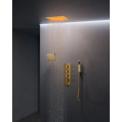 LED Thermostatic Shower Faucet 12" High-Pressure Dual Showerheads with Handheld Shower