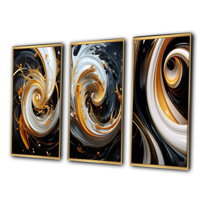 Liquide or noir et blanc spirale magique I - ensemble de 3 impressions