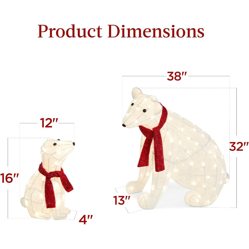 The Holiday Aisle® Large Lighted Polar Bear Family W/ 145 Pre-Strung LED Lights, Zip Ties, Ground Stakes - Red/White