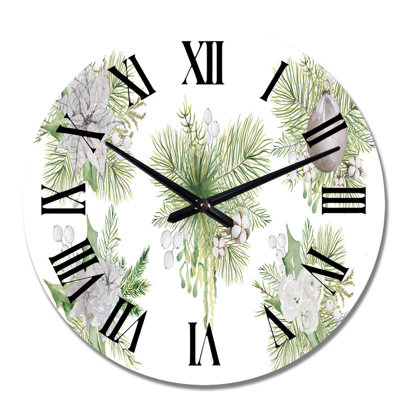 Horloge murale traditionnelle Bouquet de Noël avec branches de coton III, Grand