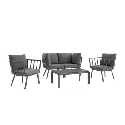 Ensemble de patio d'extérieur en aluminium 5 pièces avec coussins épais Riverside par Havenside Home