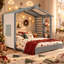 Structure de lit simple Ainsworth avec rideaux de tente enroulables, lit gigogne escamotable et tablette de rangement intégrée, lit de jeu en bois avec support à lattes-382722821