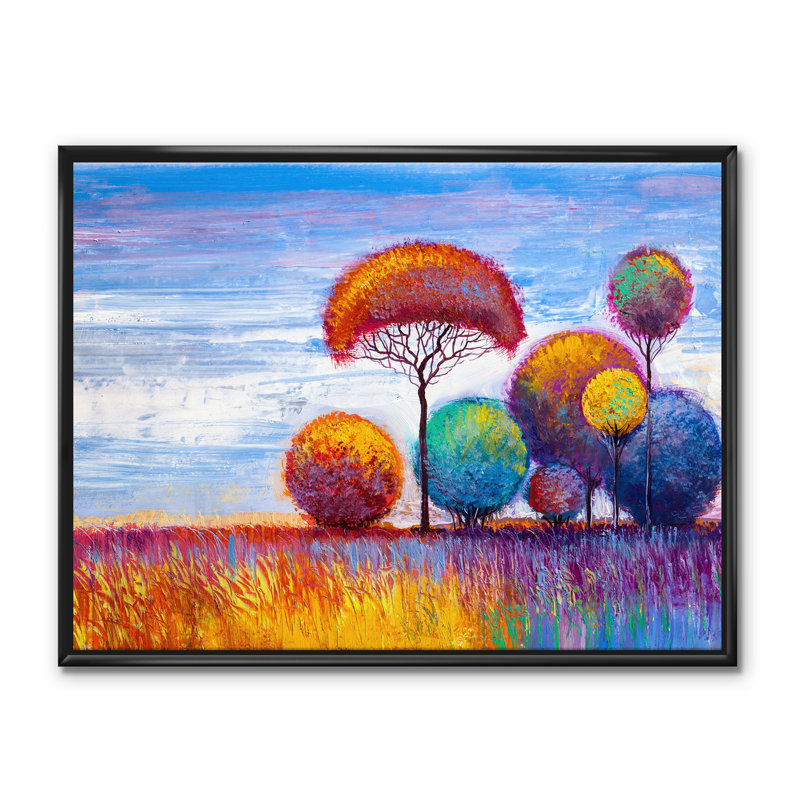 «Autumn Colored Forest Treescape XXX», reproduction d'art sur toile, H 30 po x l 40 po x P 1,5 po, Toile avec cadre noir