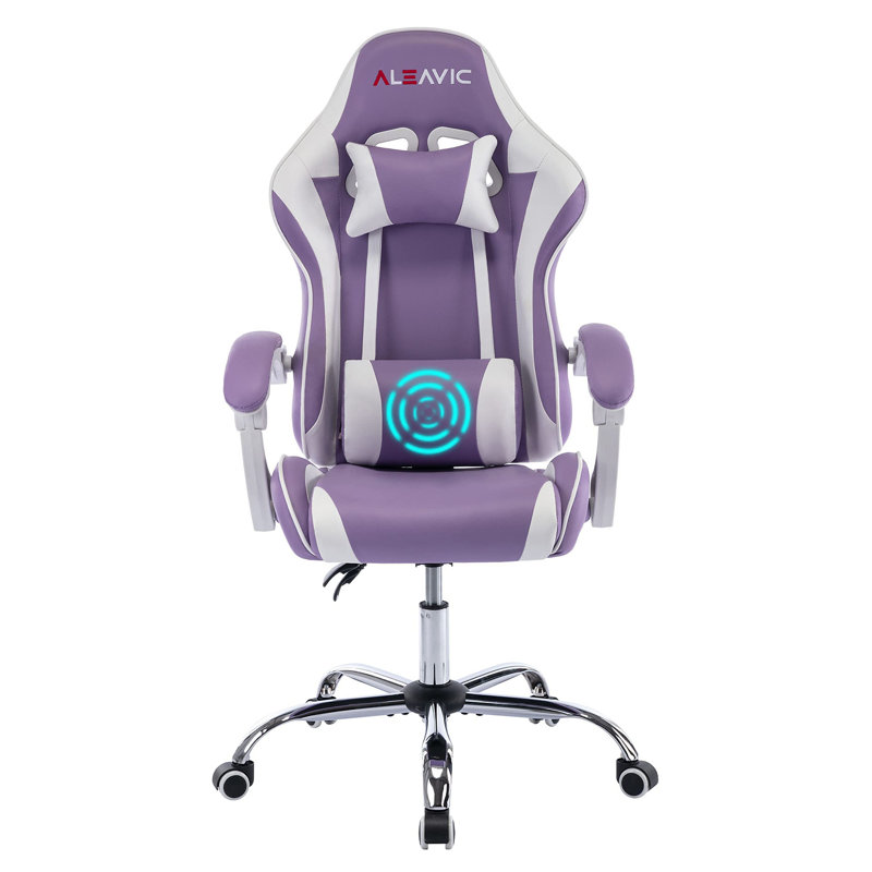 XINMICS Adjustable Reclining Ergonomic Faux Leather Swiveling PC & Racing Game Chair, Purple/White