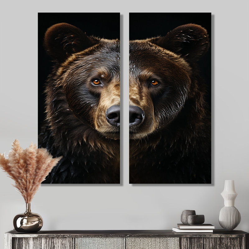 Ours majestueux, art mural encadré, animaux bruns, ensemble de 2 décorations murales, H 36 po x l 48 po, Toile tendue