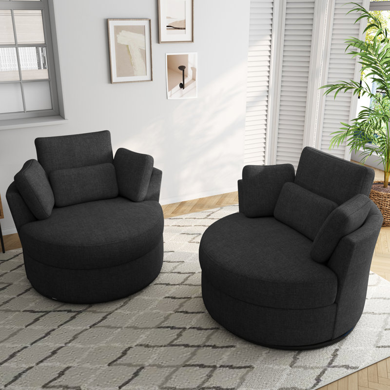 Fauteuil rembourré pivotant avec coussin (ensemble de 2), Mélange de polyester noir