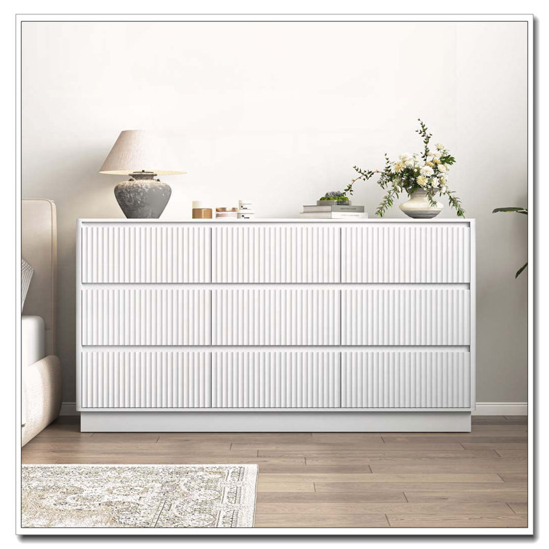 Commode 9 tiroirs Mid-Century, Blanc (ancien SKU - 1 boîte)