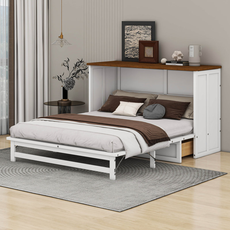 Leshun Queen Murphy Bed Chest With Charging Station And Large Drawer