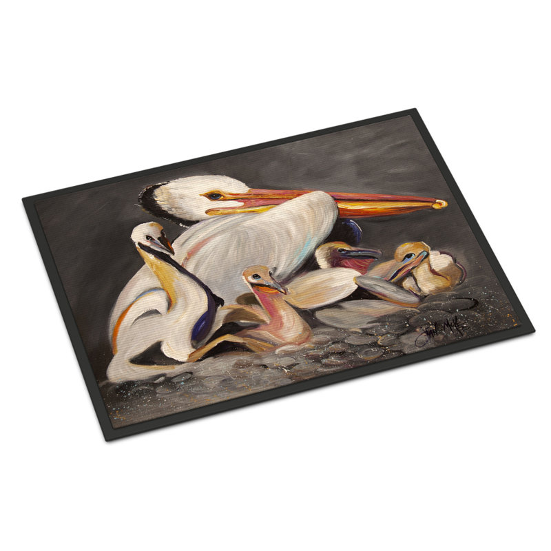 Paillasson d’intérieur anti-dérapant blanc Pelicans awais, Rectangle 1 pi 6 po x 2 pi 3 po