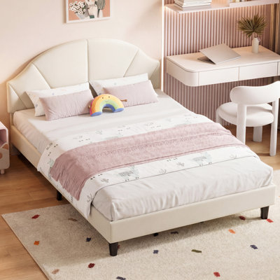 Ottoman Bed Frame with Height Adjustable Headboard, Petal-shaped Princess Bed,Upholstered Bed Frame,Double Bed Farme,Youth Bed Girls Bed with Solid Wood Slats,No Mattress