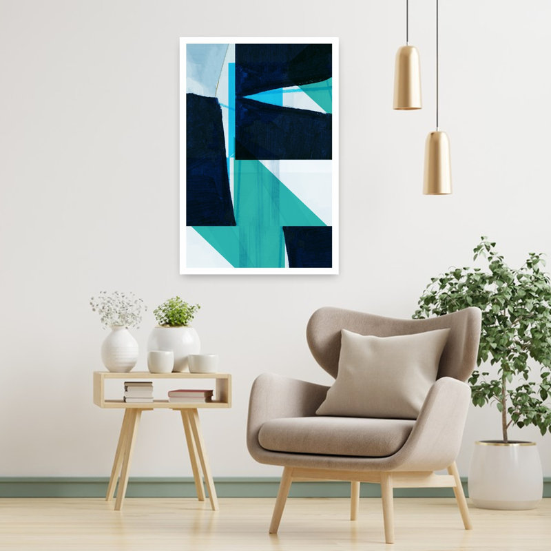 Impression d'art mural abstrait géométrique bleu profond, 36" H x 24" W