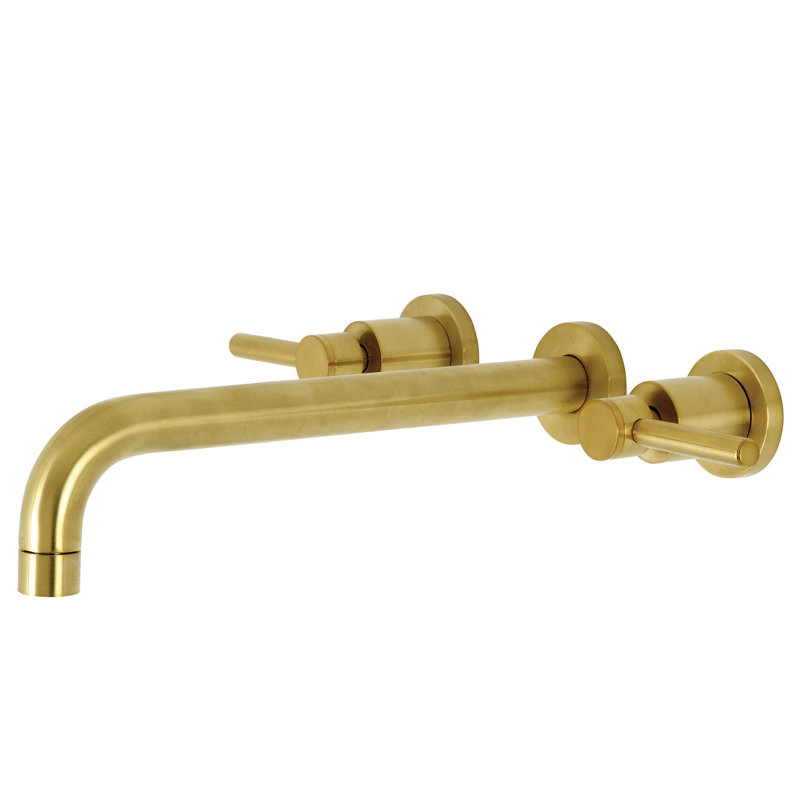 Kingston Brass Concord Two-Handle 3-Hole Wall Mount Roman Tub Faucet, Brushed Brass, Lever Handle