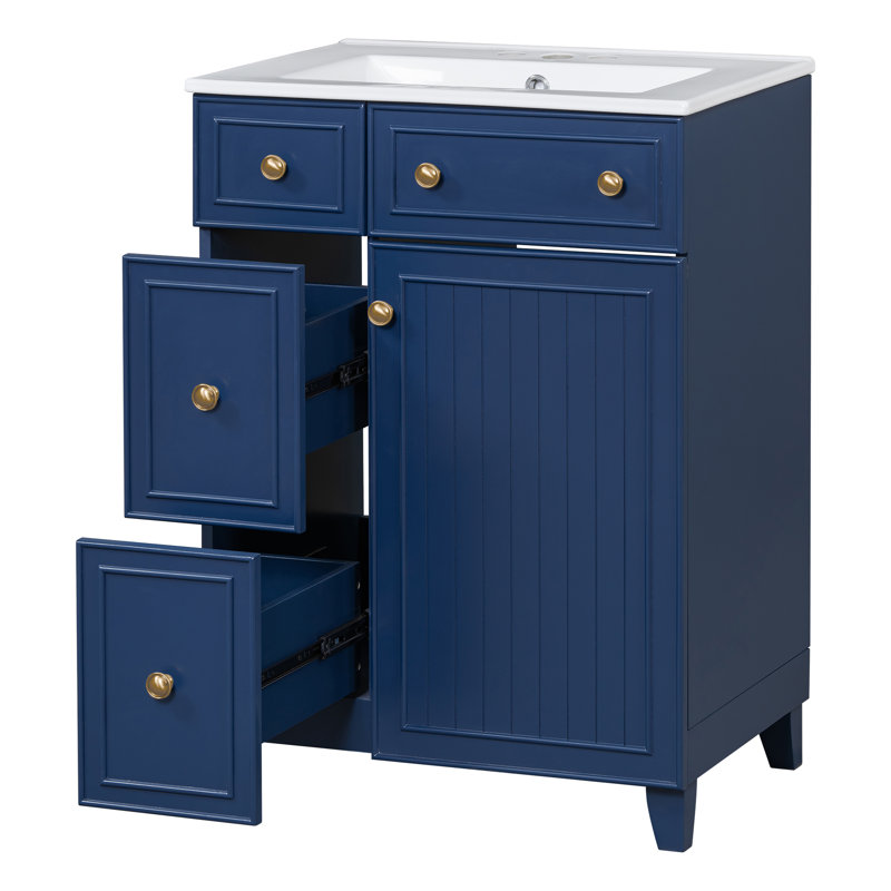 Meuble-lavabo 24 po avec comptoir en céramique, Bleu, Or