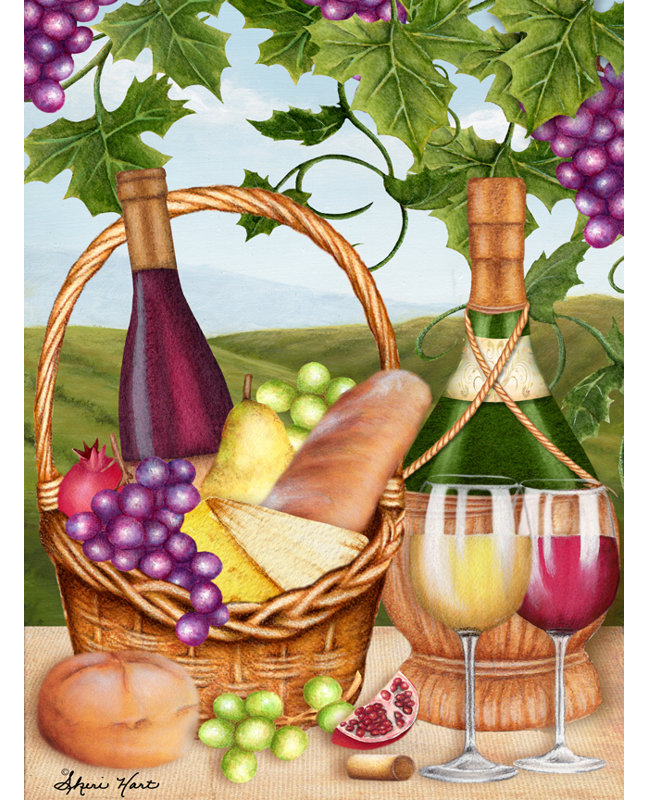 «Tuscan Picnic with Wine Bread Grapes and Cheese», reproduction d'impression sur toile tendue, H 16 po x l 12 po x P 1,5 po