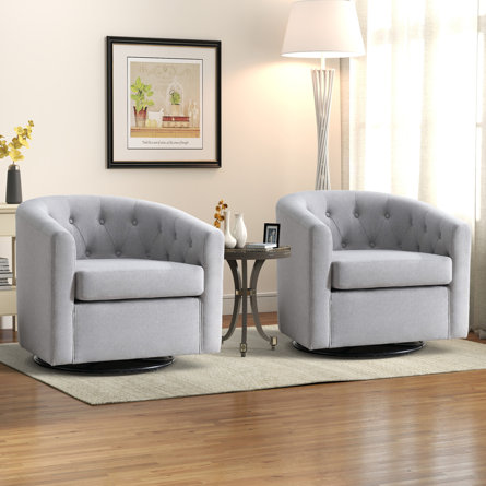 Raulin 28'' Wide Modern Wide Soft Linen Upholstered Tufted Arm Accent Chair with Swivel